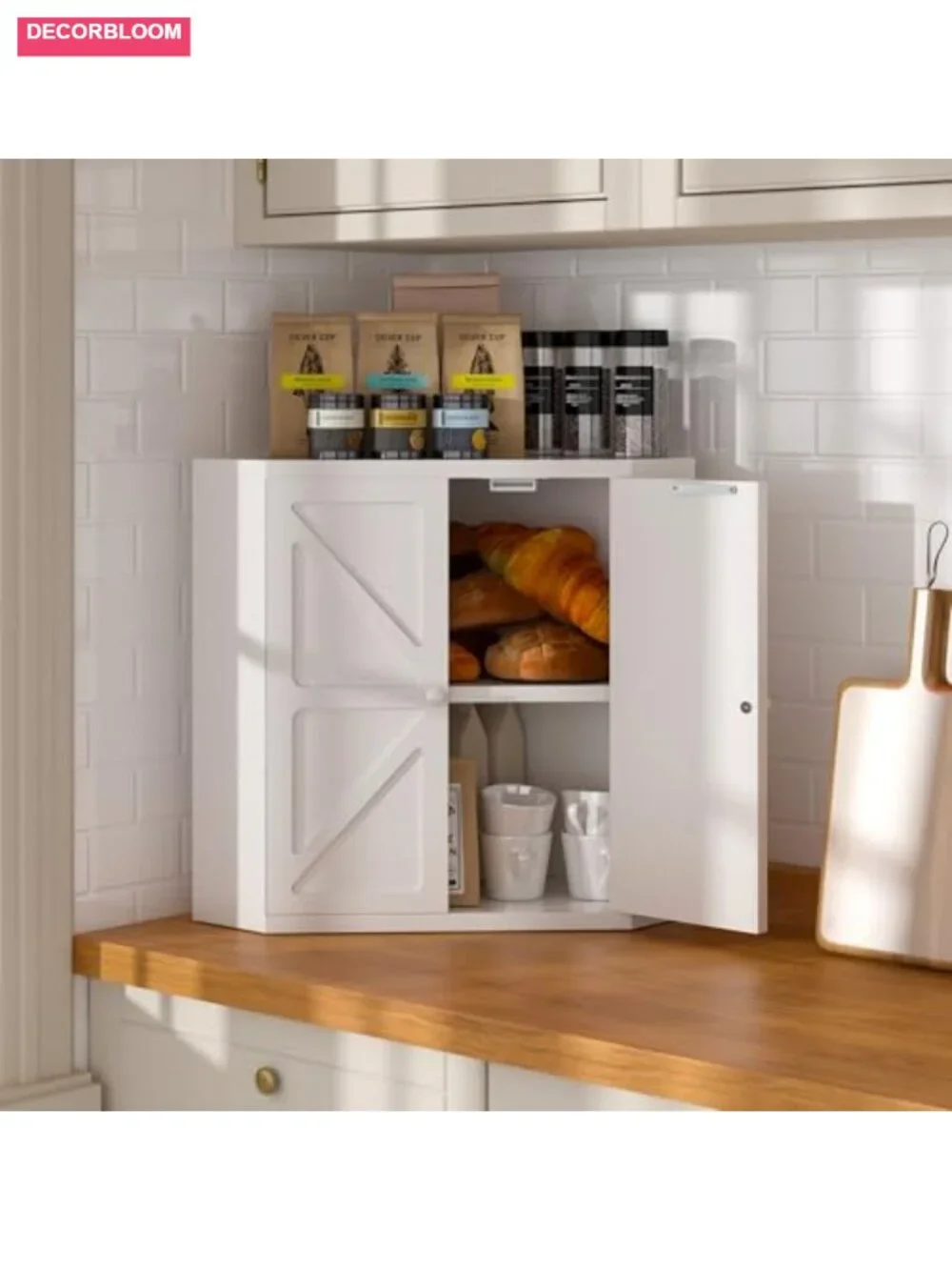 Bamboo Corner Bread Box for Kitchen Countertop, Large Capacity Double Layer